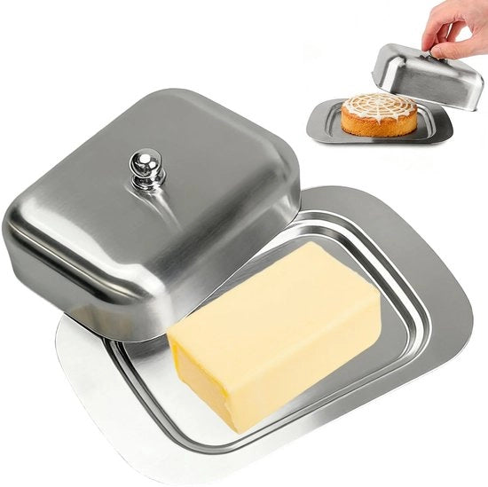 Contenitore di conservazione in acciaio inossidabile - Scatola di burro con coperchio - Contenitore di stoccaggio - Accessorio di cucina - 19x12,3 cm - Peso 417g