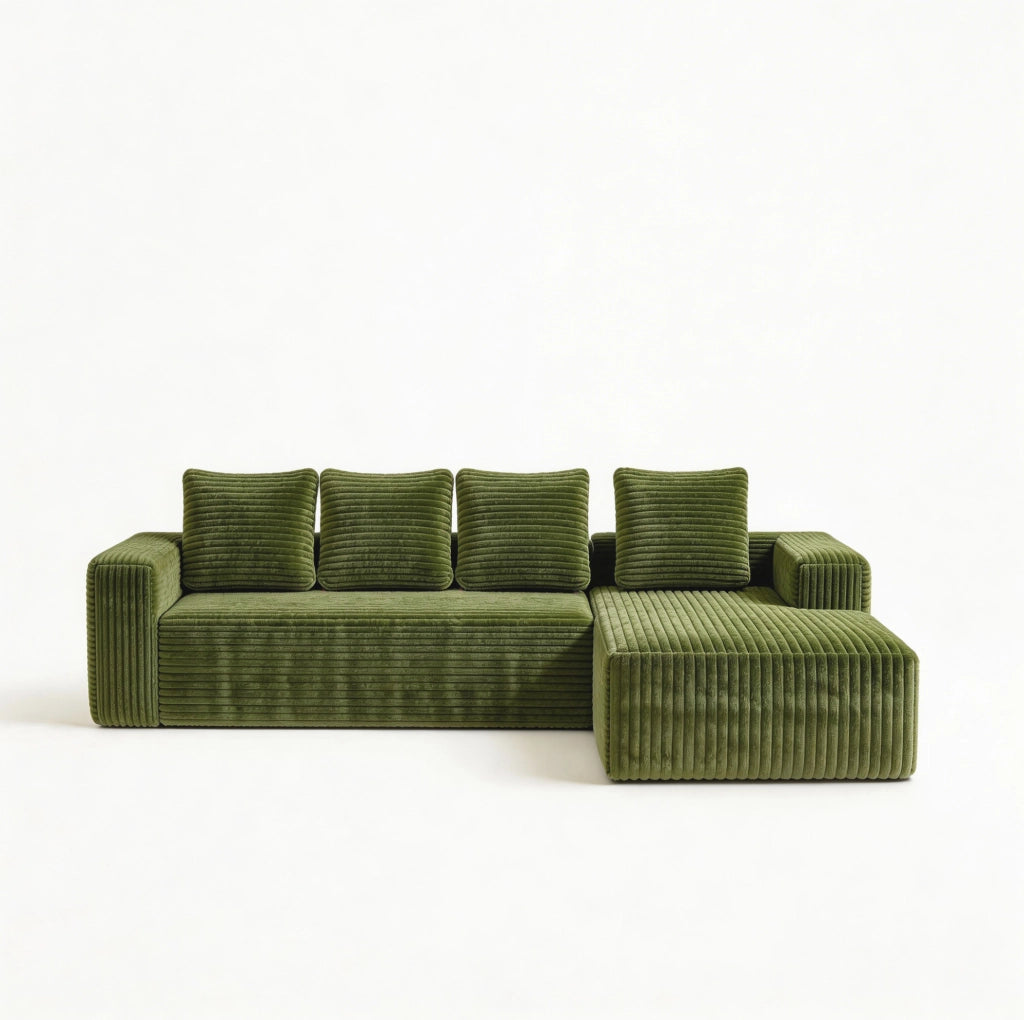 Divano modulare angolare a L con chaise longue reversibile; 261x168x58 cm; verde
