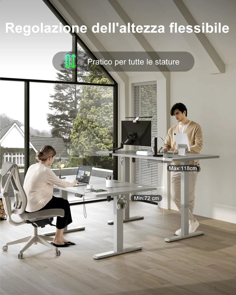 120 x 80 CM scrivania regolabile in altezza, scrivania da ufficio con quattro sezioni, scrivania per computer con funzione di memoria, Grigio