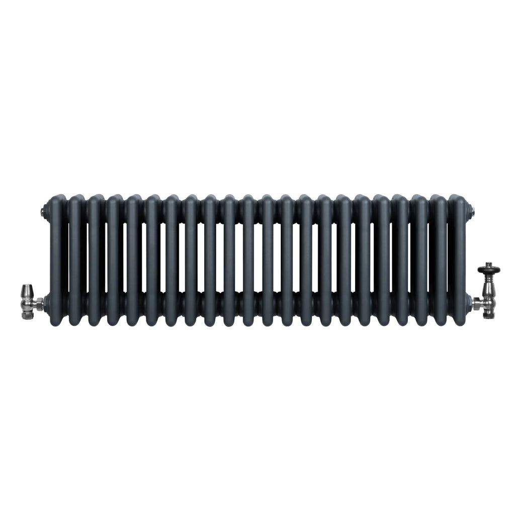 Radiatore Tradizionale 4 Colonne Orizzontale Antracite & Valvole 300 x 1010 mm
