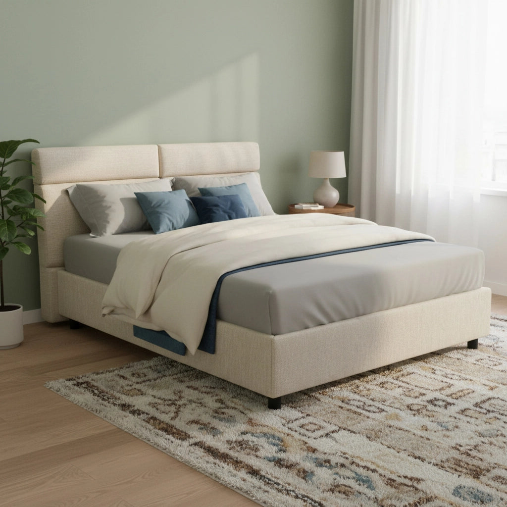 Letto Matrimoniale Asica, Letto Matrimoniale Materasso Incluso Made in Italy, Beige