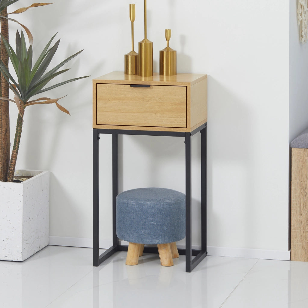 Tavolino da caff¨¨ con cassetto ¨C Zephmum ¨C Naturale Acciaio 40x30x76