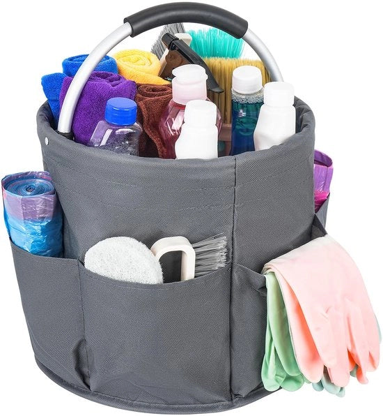 Organizzatore di Pulizia, Cassetto di Pulizia, Cassetto di Pulizia Ripiegabile, Organizzatore di Pulizia Portatile con Maniglia e Sei Tasche per Interno, Esterno, Bagno, Grigio (Solo Cassetto)