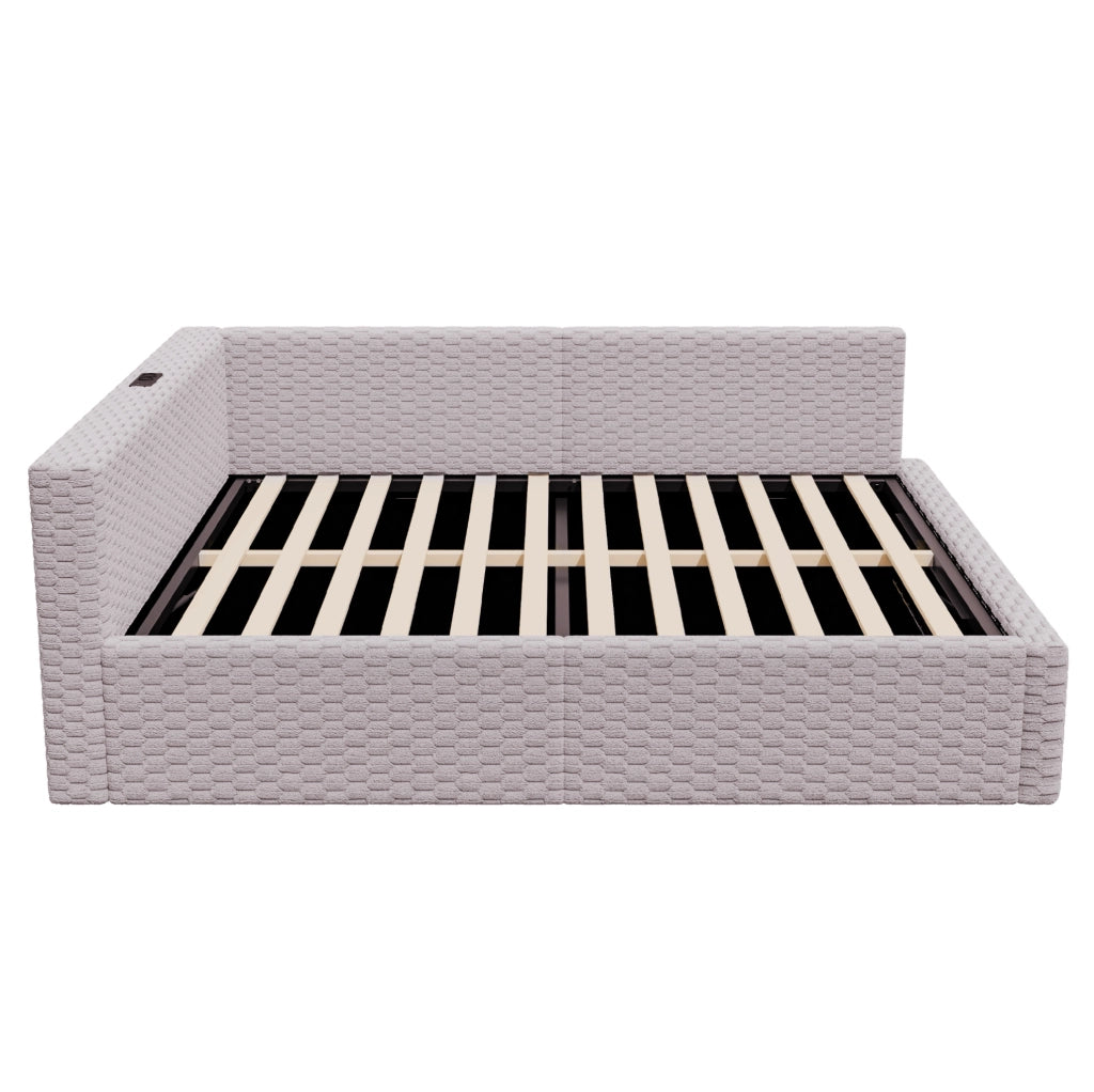 Letto imbottito ULEVR 140x200 cm con contenitore idraulico, LED, USB e Type-C, velluto grigio