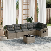 Set Divani da Giardino 7 pz con Cuscini Grigio in Polyrattan