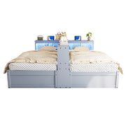 Letto matrimoniale 180×200 cm e 90×200 cm con presa; LED e contenitore; senza materasso; MDF; grigio
