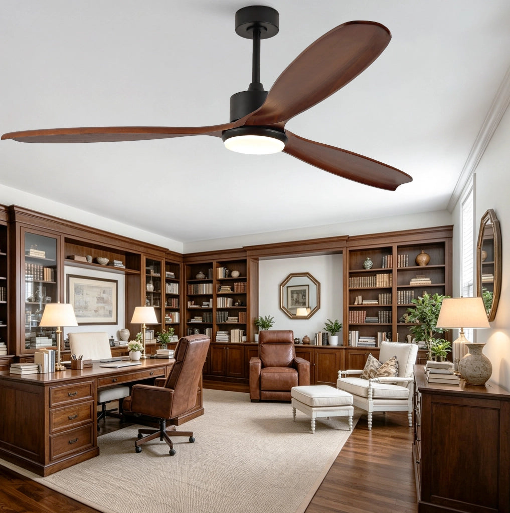 Ventilatore da soffitto 70" a 3 pale in legno massello con LED e telecomando