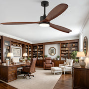 Ventilatore da soffitto 70" a 3 pale in legno massello con LED e telecomando