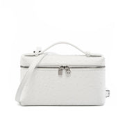 Borsa per il trucco da donna in vera pelle, utilizzabile a tracolla o a spalla, colore bianco.