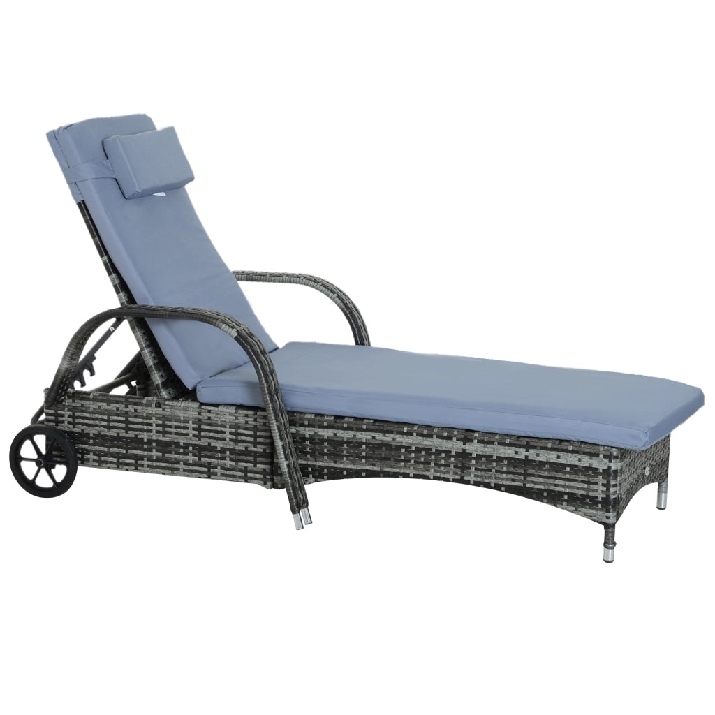 Lettino da giardino con cuscino, schienale regolabile, struttura in metallo, polyrattan, grigio, 200x73x103 cm ¨C zephmum