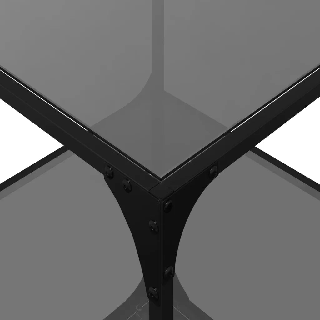2 pz Tavolini da salotto | Tavolino da caff¨¨ | Tavolino da Soggiorno con Piano Vetro Nero 50x50x40cm Acciaio