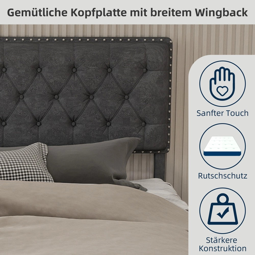 Letto Contenitore Imbottito ¨C MINIMAL ¨C Grigio 160x200 con Testiera, Idraulico