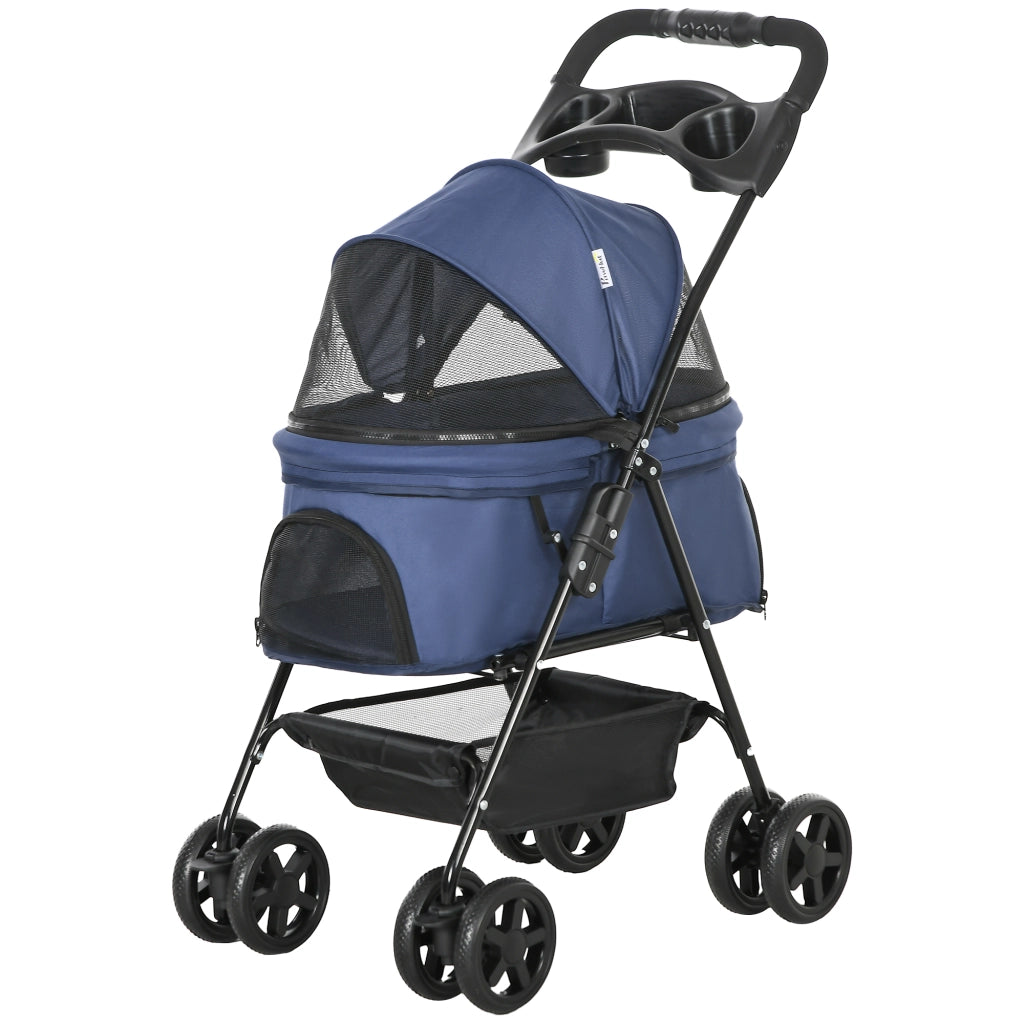 Passeggino pieghevole per cani e gatti ¨C Xylo ¨C 4 ruote, tessuto Oxford 300D impermeabile, blu scuro