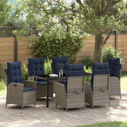 Set da Pranzo per Giardino 7 pcs Grigio e Nero Rattan
