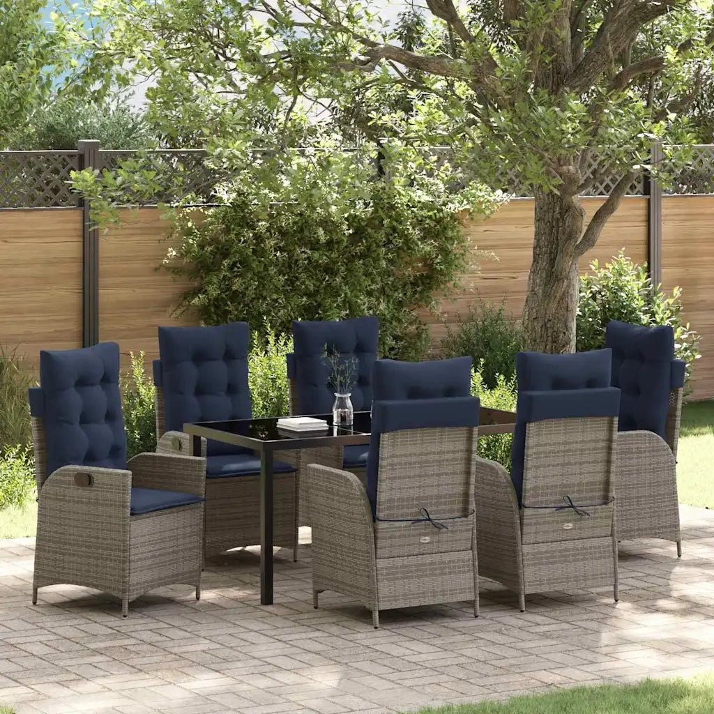 Set da Pranzo per Giardino 7 pcs Grigio e Nero Rattan