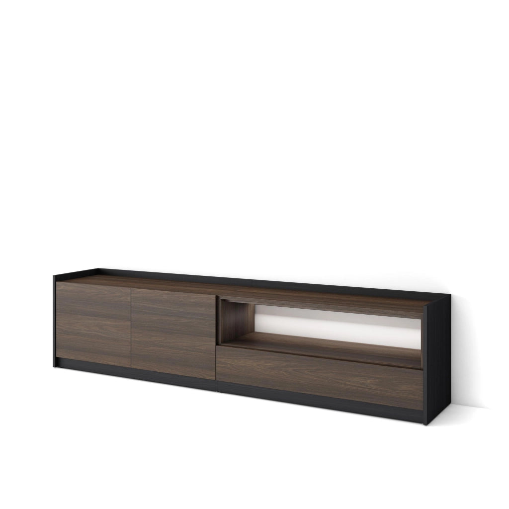 Mobile TV Soggiorno, 207x50x37 cm, Per TV fino a 80", LED, Rovere scuro e Nero