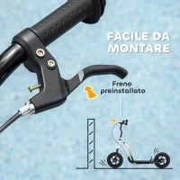 HOMCOM Monopattino per Bambini 5-12 Anni con Freno, Cavalletto e Manubrio Regolabile, 129x52x80-88 cm, Bianco e Nero