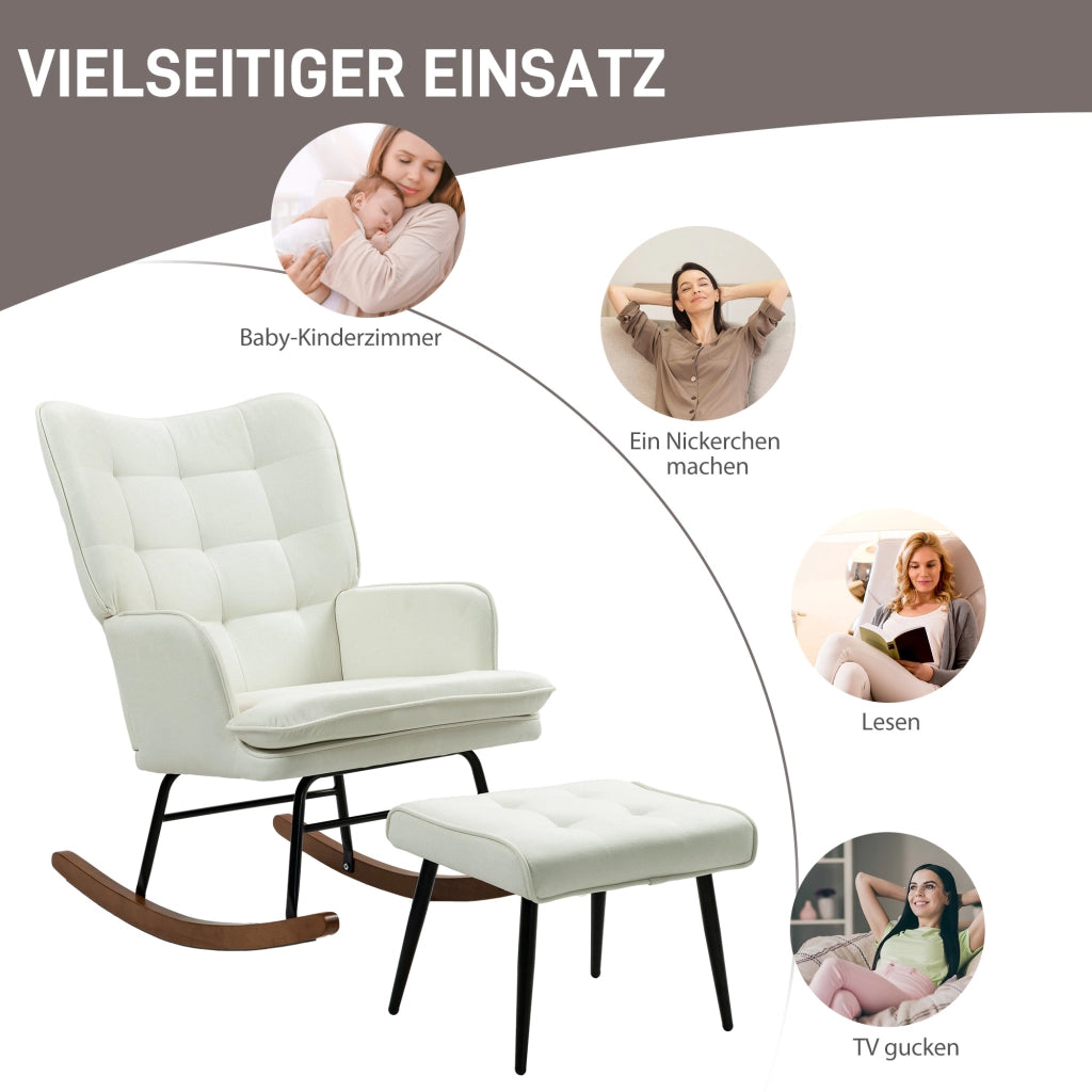 Poltrona Dondolo con Pouf ¨C Minimal ¨C Crema 64x89x90