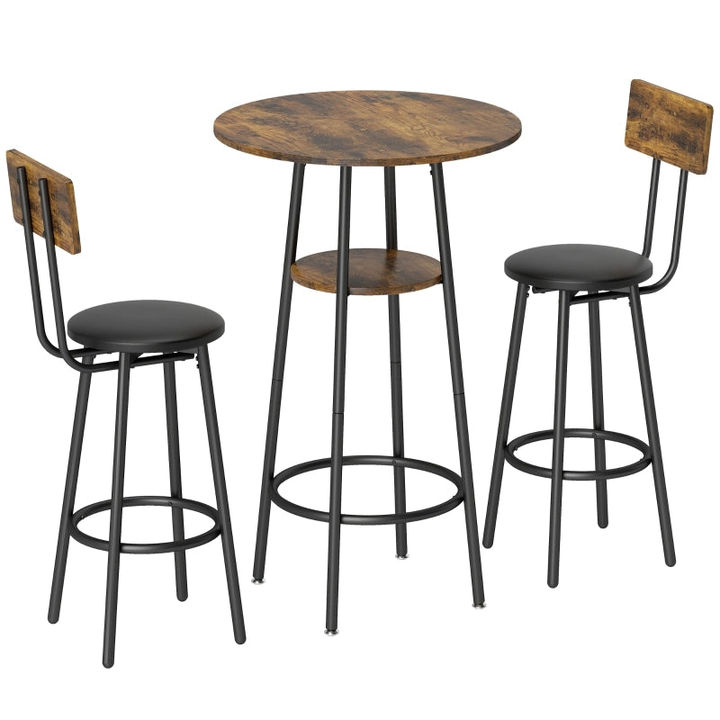 TAVOLO BAR Set da 2 con sgabelli imbottiti, struttura in metallo, Marrone rustico