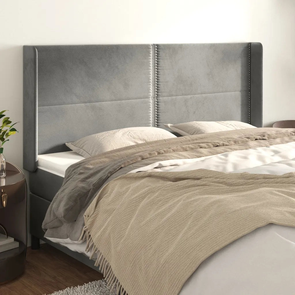 Testiera | Testata ad Orecchio Grigio Chiaro 203x16x118/128 cm in Velluto