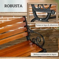Panchina da Giardino 2 Posti in Alluminio e Legno a Doghe con Braccioli, 120x64x79cm, Teak
