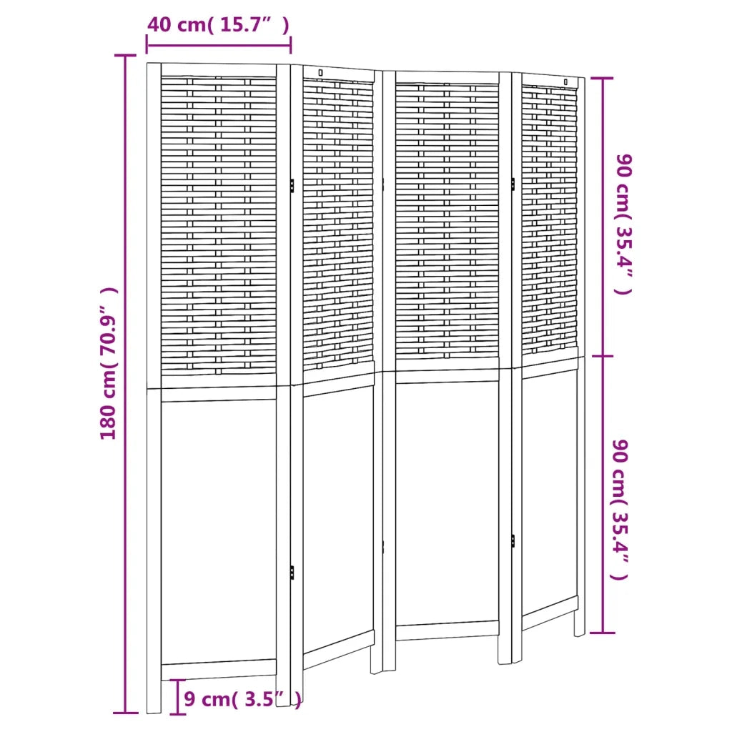 Divisorio Ambienti | Divider per stanze | Paravento 4Pannelli Bianco Legno Massello di Paulownia