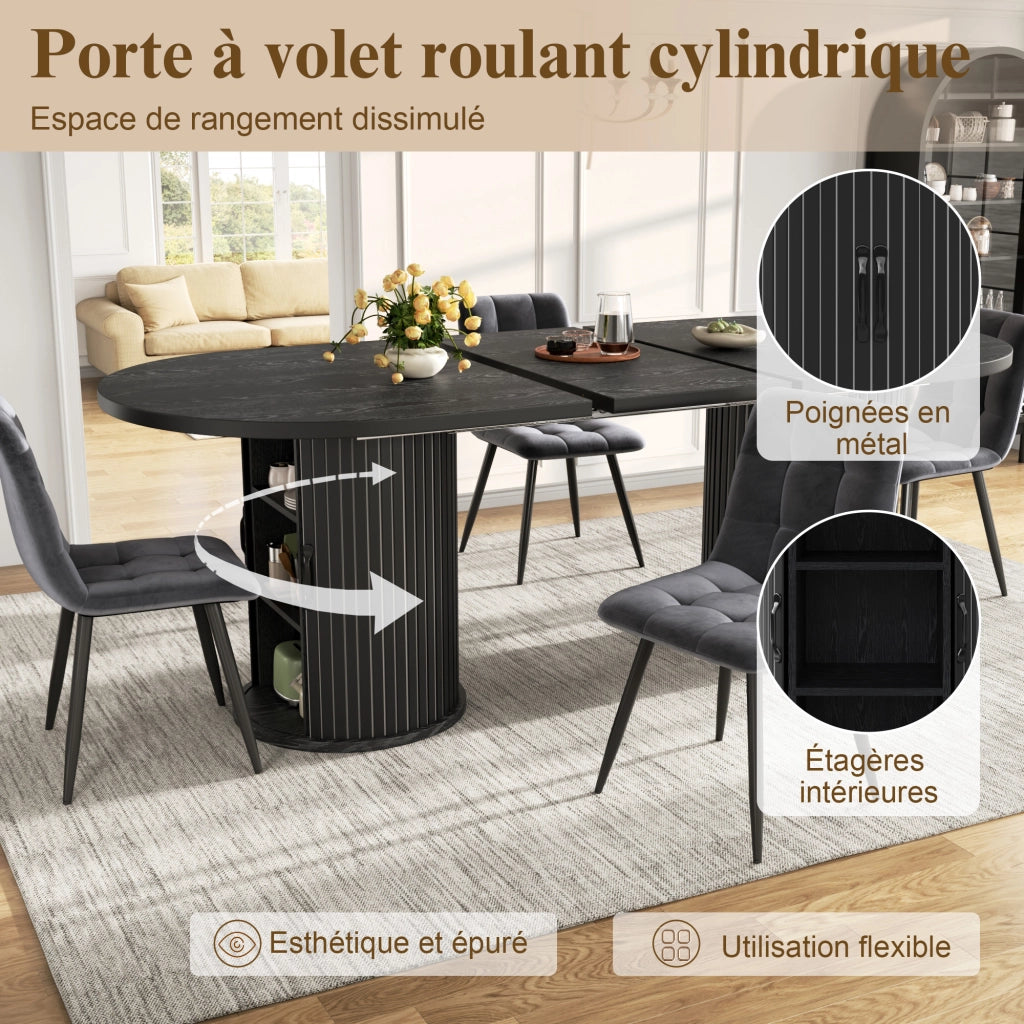 Tavolo allungabile con vano contenitore nascosto in MDF e metallo nero per cucina e sala da pranzo 150-190 × 80 × 75 cm