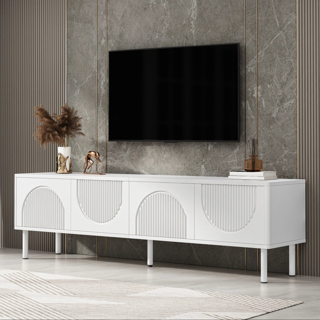 Mobile TV moderno 180 cm in bianco opaco con 4 vani e passacavi