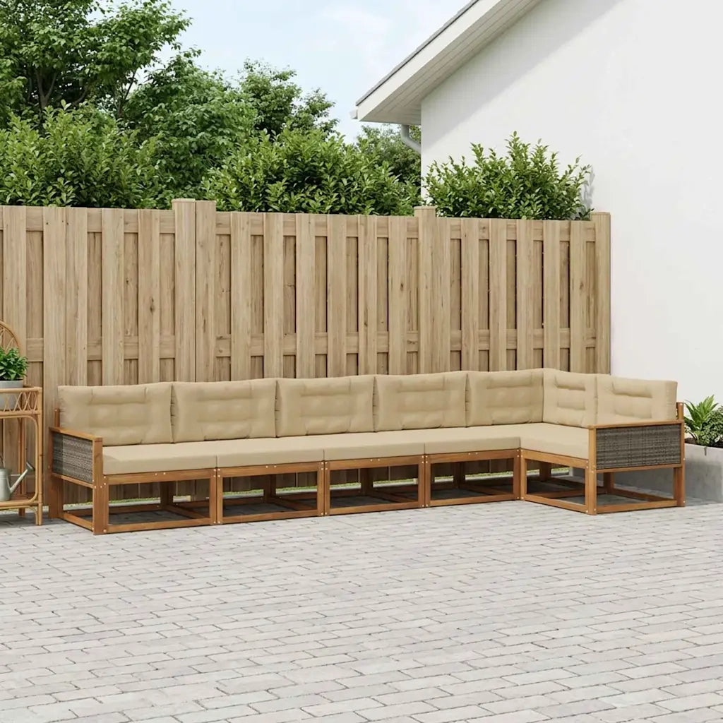 Set di divani da esterno con cuscino 6 pcs Naturale e Beige 3382601