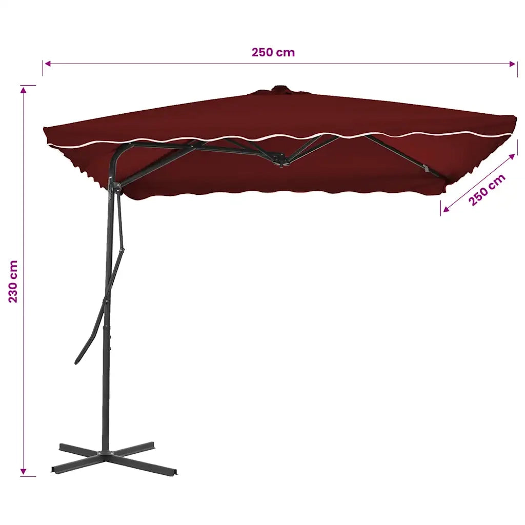 Ombrellone con Palo in Acciaio Rosso BordÃ² 250x250x230 cm