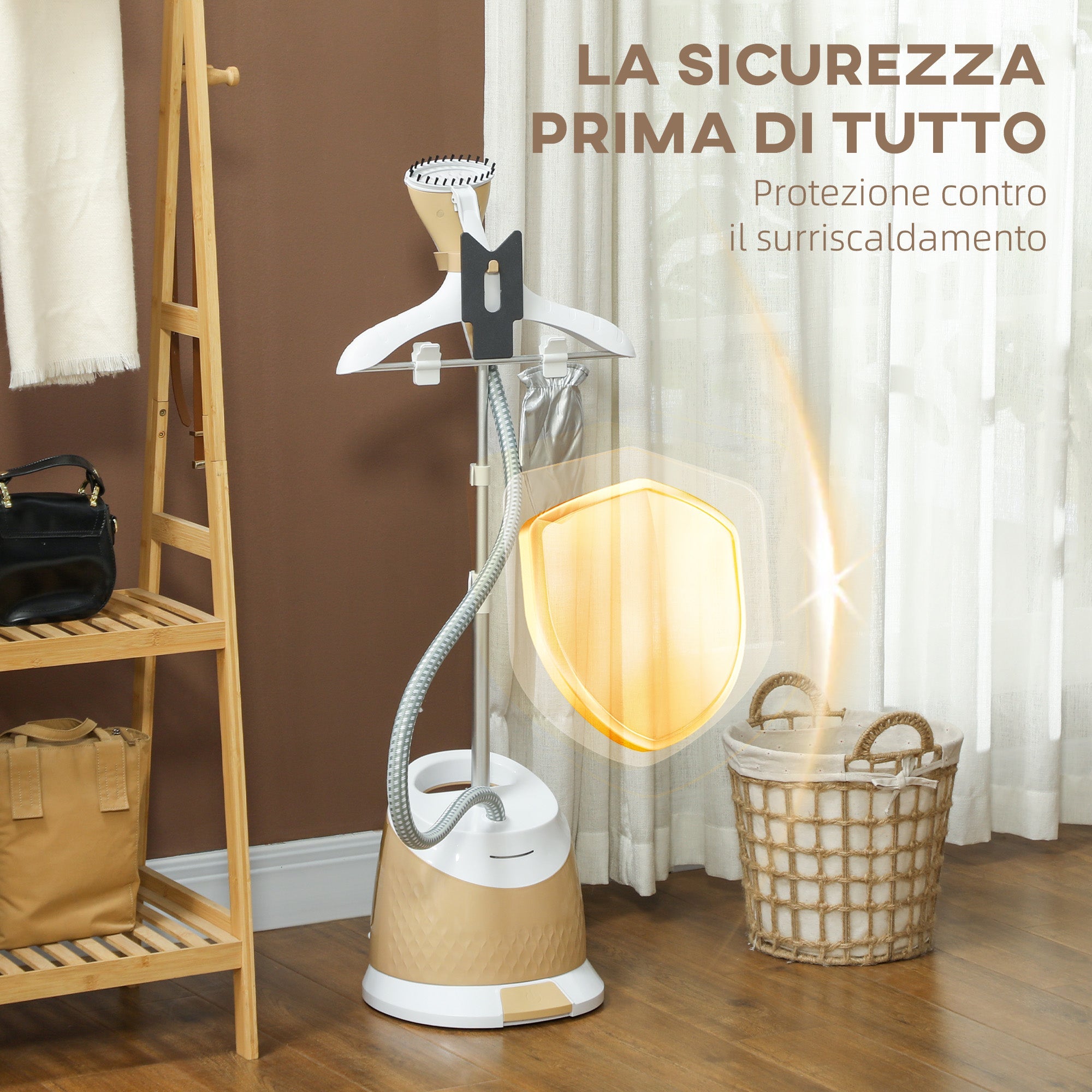 Ferro da Stiro Verticale a Vapore 1800W con Serbatoio 1.8L e Altezza Regolabile  Oro