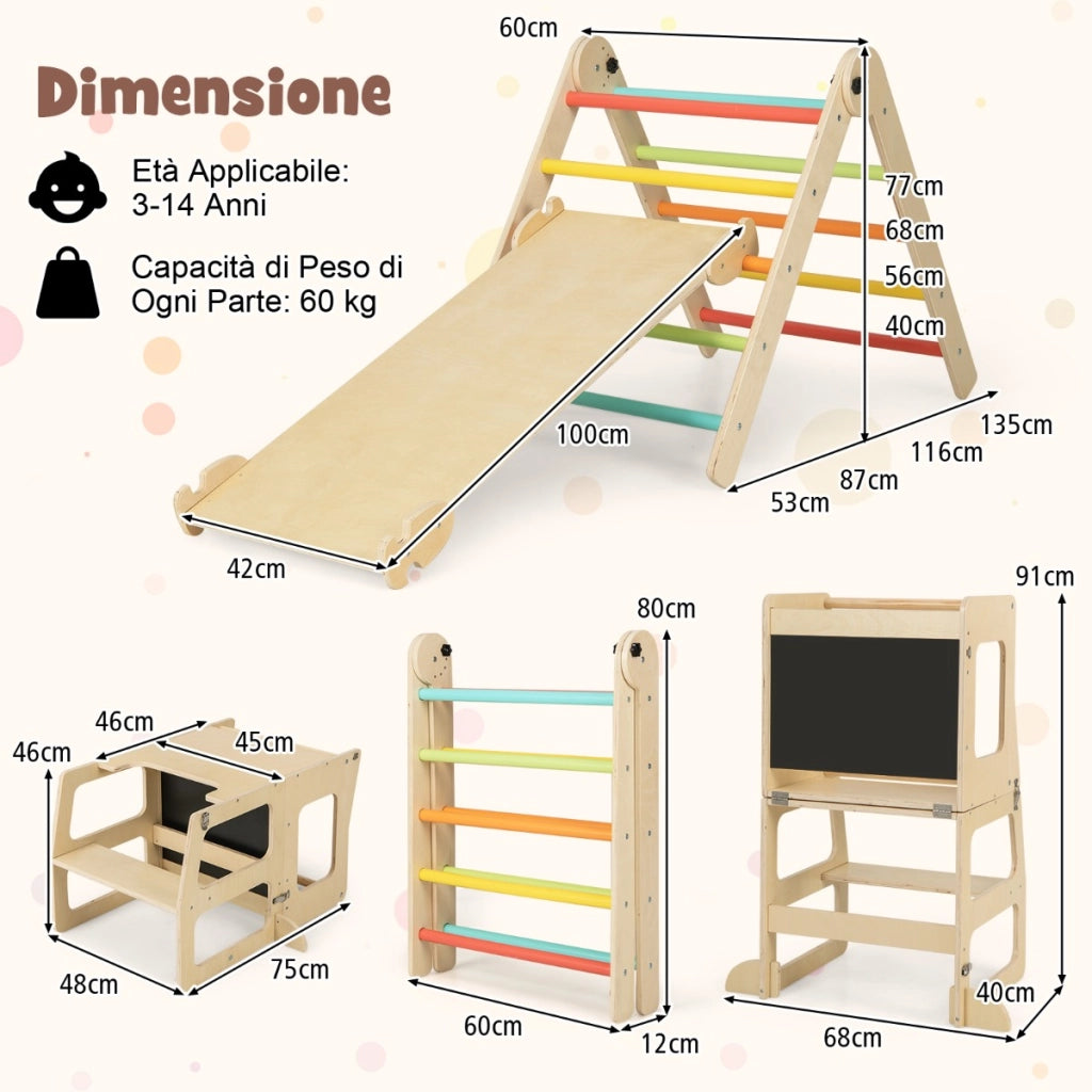 Set di giochi da arrampicata per bambini 7-in-1, Struttura da arrampicata pieghevole con rampa reversibile Colorato-Arrampicate e scivoli