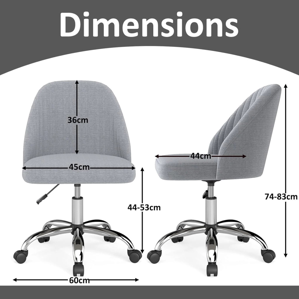 Sedia da ufficio regolabile in altezza, ergonomica, senza braccioli, sedia girevole con ruote, portata fino a 136 kg, per home office e ufficio