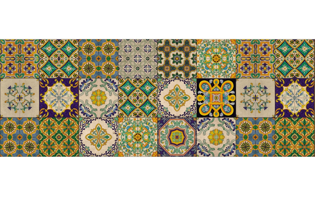 Tappeto passatoia fantasia made in Italy antiscivolo lavabile aderente Fantasia Maiolica , Piastrelle 419 - 50x550cm