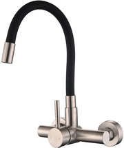 Wandkraan per cucina con uscita flessibile, miscelatore acqua calda e fredda in acciaio inox, 360° girevole, cucina con manopola in silicone morbido