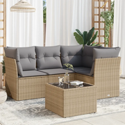 Set Divano da Giardino 5 pz con Cuscini-Sofa da Giardino-Divanetto da esterno Beige in Polyrattan 483472