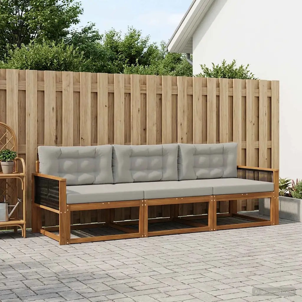 Set di divani da esterno 3 pcs Naturale e Grigio chiaro 3382304