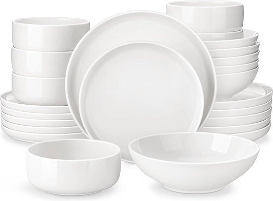 Set da tavola in porcellana da 24 pezzi - piatti e piattini bianchi - capienza 6 persone - resistente ai danni da chip - serie Luna