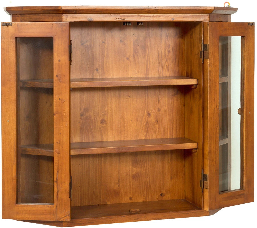 Biscottini Vetrinetta scantonata da appendere in legno massello di tiglio finitura noce L86xPR21xH75 cm. Made in Italy