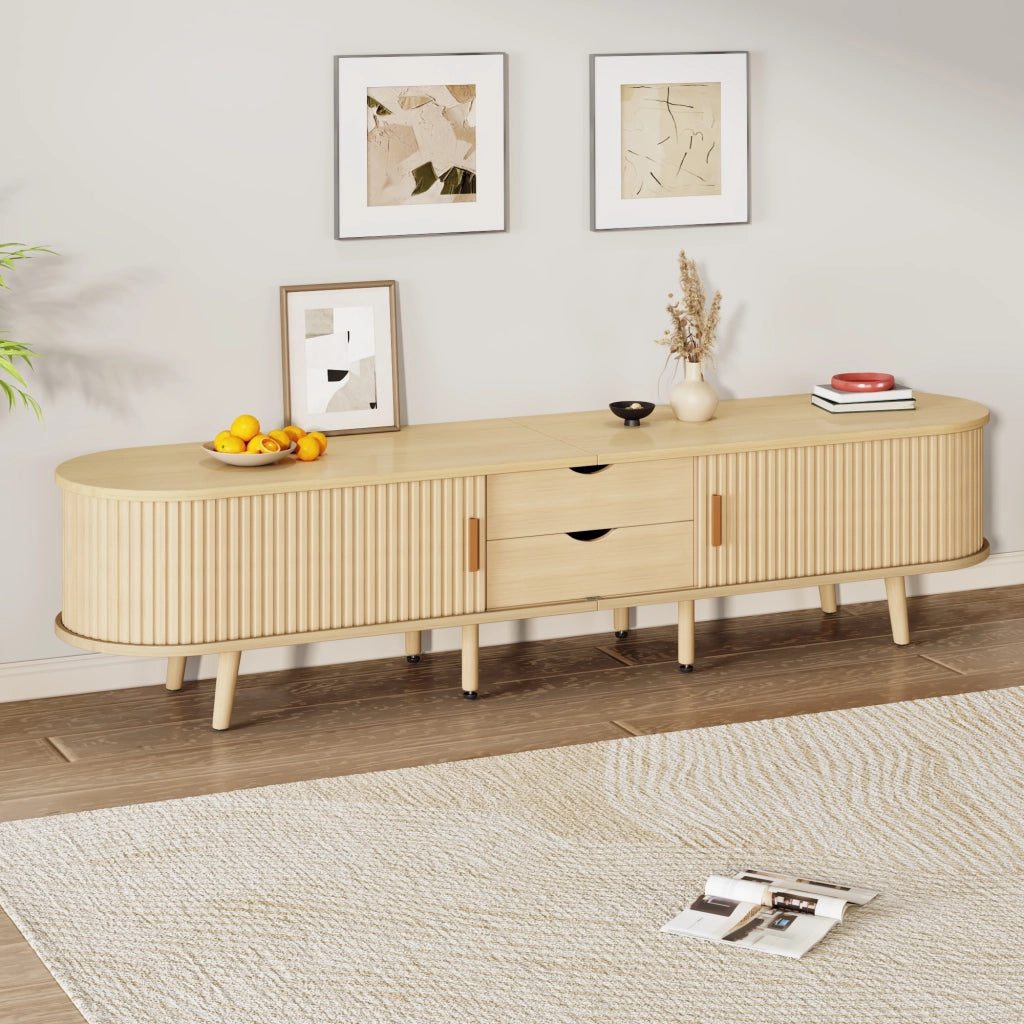 Mobile TV con Vano Contenitore e Piano Rotondo ¨C MINIMAL ¨C MDF Rovere, 2 Cassetti, 175x40x42 cm