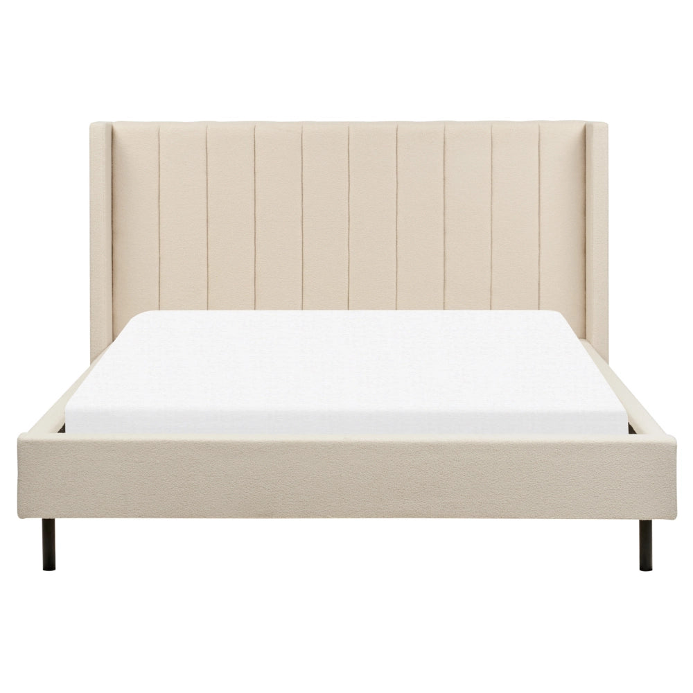 Letto matrimoniale con doghe 160 x 200 cm tessuto bouclè di colore beige stile glam moderno