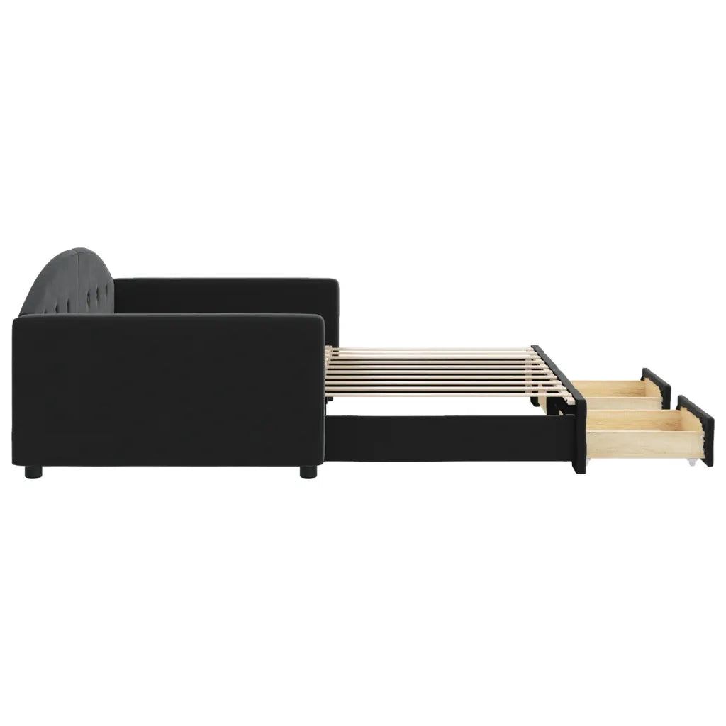 Divano Letto Estraibile con Cassetti Nero 90x190 cm in Velluto