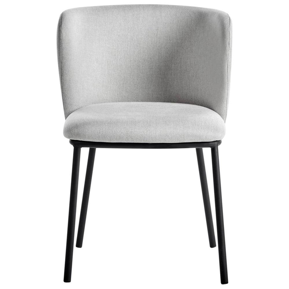 Set di 2 sedie da pranzo in poliestere grigio chiaro Rivestimenti in metallo nero Gambe senza braccioli Schienale curvo Design moderno e contemporaneo