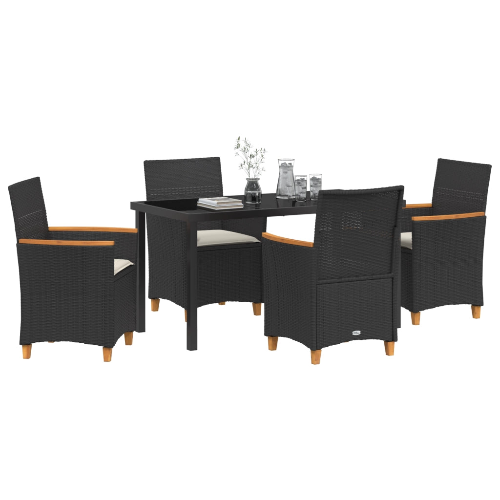 Set da Pranzo da Giardino in 5 Pezzi con Cuscini Nero Rattan Poli
