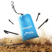 Asciugamano da spiaggia - 210 x 200 cm - Impermeabile - Leggero - Ombrello da picnic da portare in spiaggia e campeggio - Asciugamano da spiaggia con angoli di fissaggio - Grappino e borsa da trasporto - Blu
