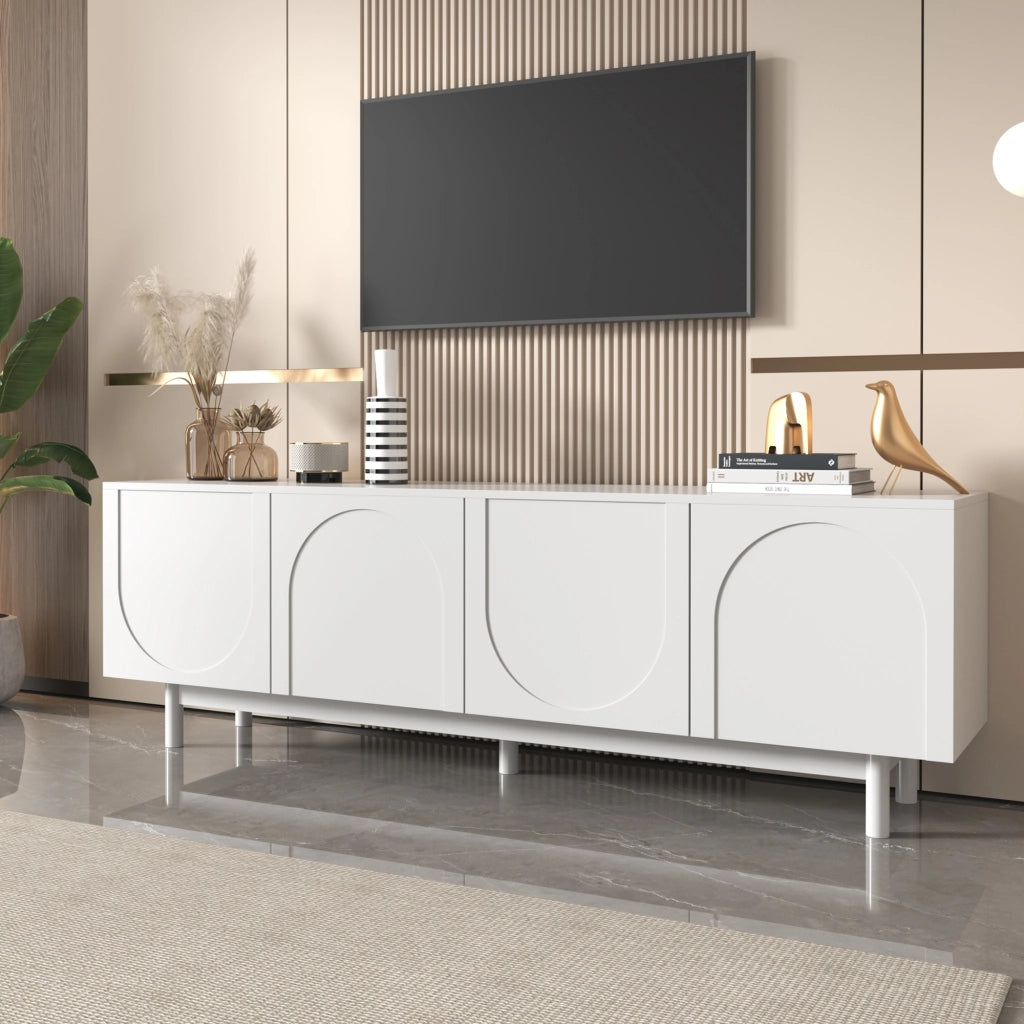 Mobile TV con 4 Ante e Ripiani Regolabili; Apertura Push-to-Open; Stile Moderno; 175¡Á38¡Á56 cm; in Truciolare; Bianco