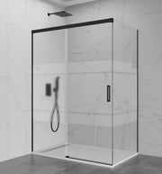 Box doccia angolare BASIC fisso + scorrevole + laterale fisso 100x80 cm (95-100/76,5-79) nero opaco vetro Frost