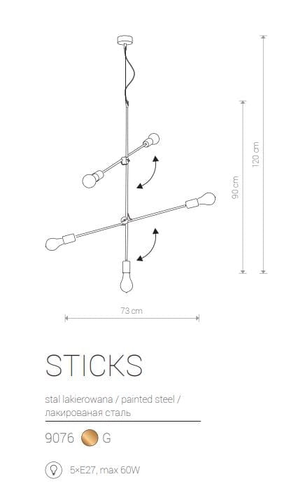 Lampadario a sospensione Nowodvorski Sticks oro 5xE27