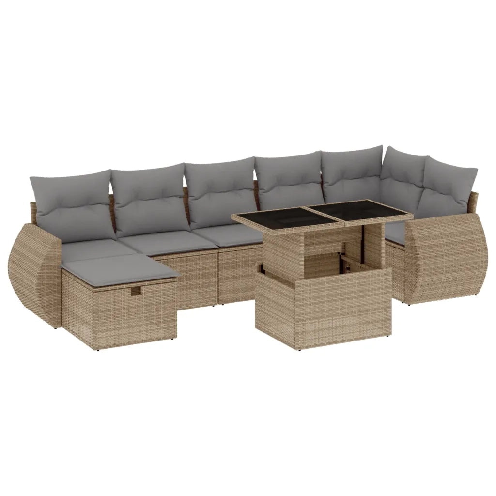 Set Divano da Giardino 8 pz con Cuscini Beige in Polyrattan