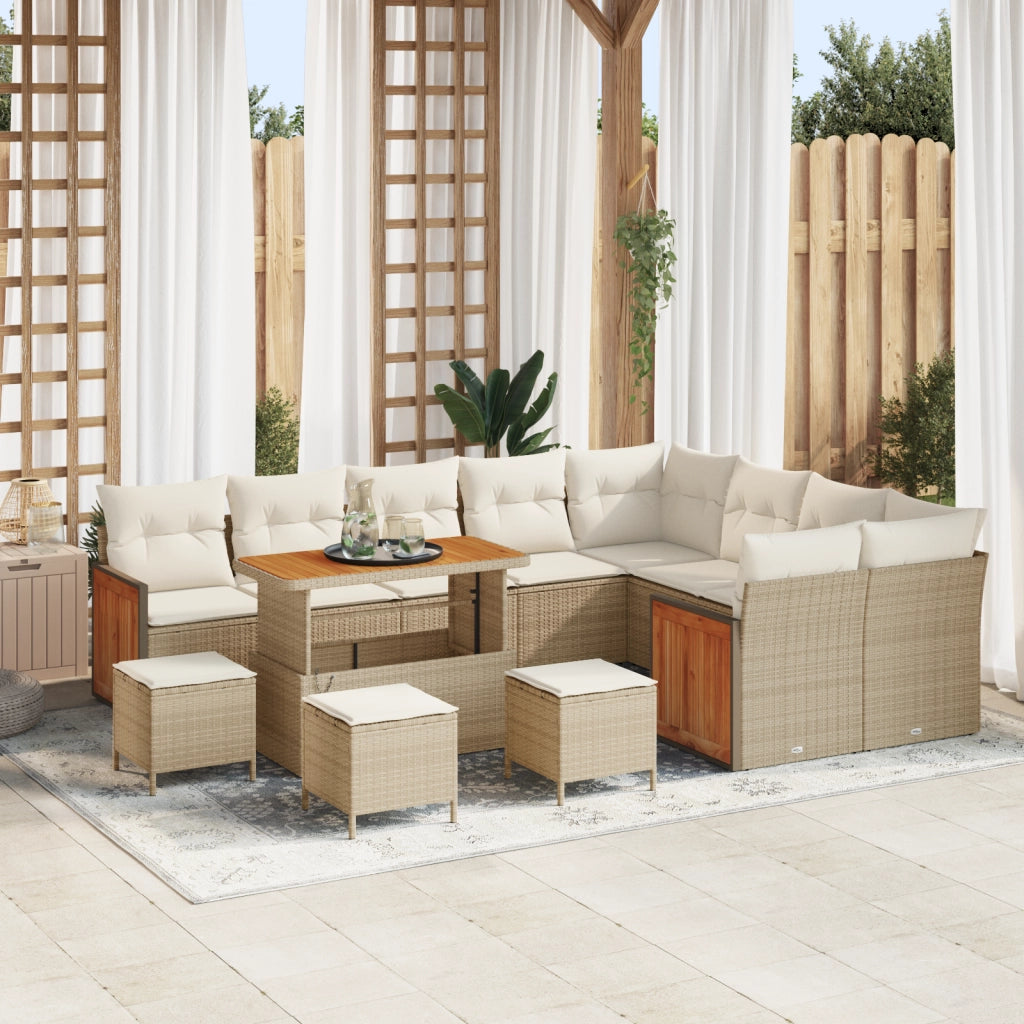 Set di 13 Pezzi Di Divani da Giardino con Cuscini Beige in Rattan Poliacacia
